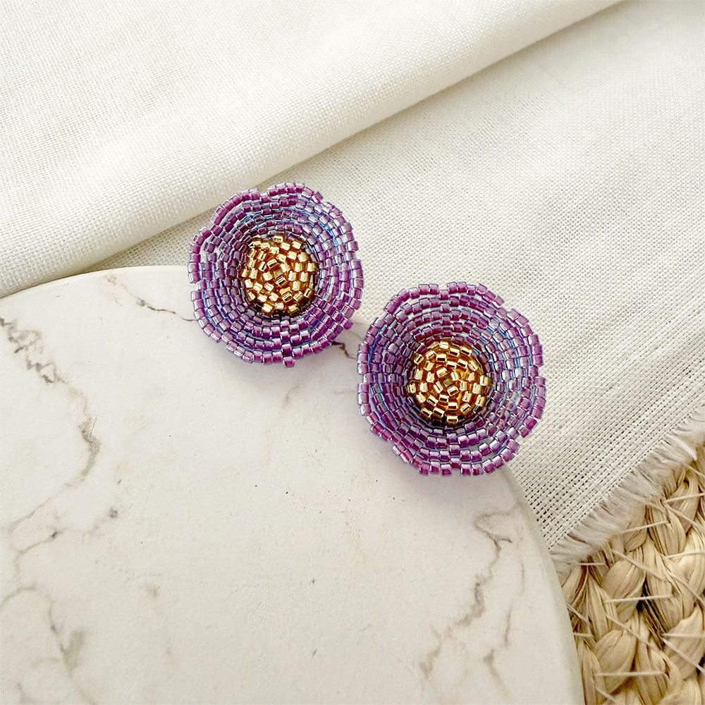 Aretes Mini Poppy Morado tejidos en Miyuki