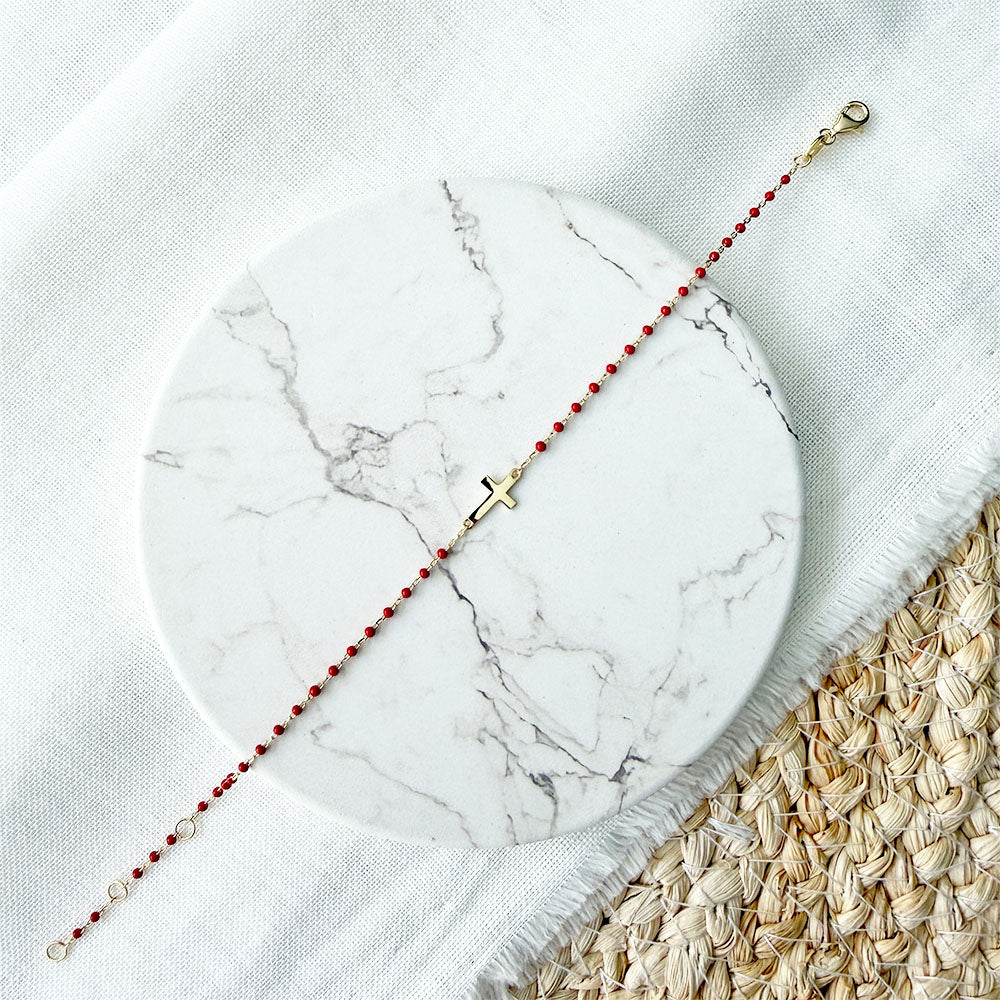 Pulsera Cruz Pipos Rojo